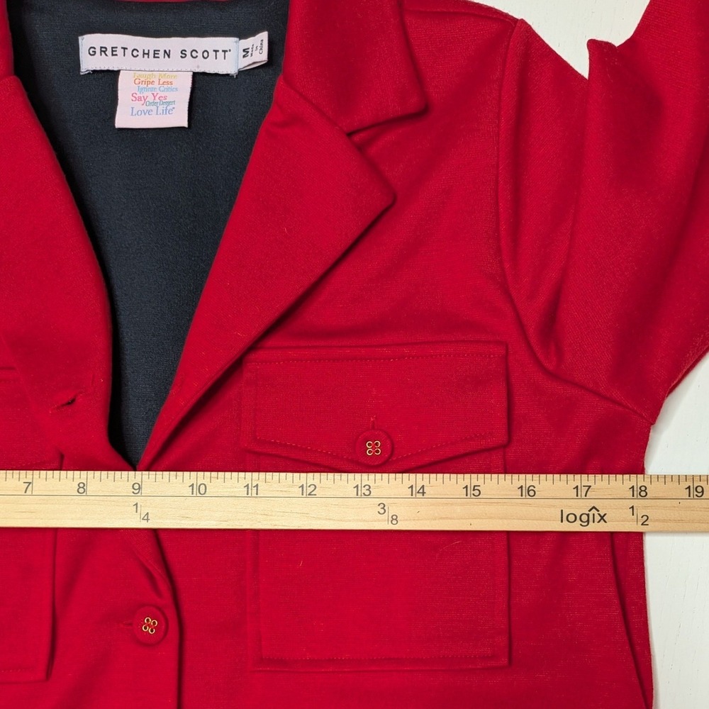 Gretchen Scott Shirt Dress Womens M Red Knit A-Line Gold Buttons Midi - Picture 5 of 6